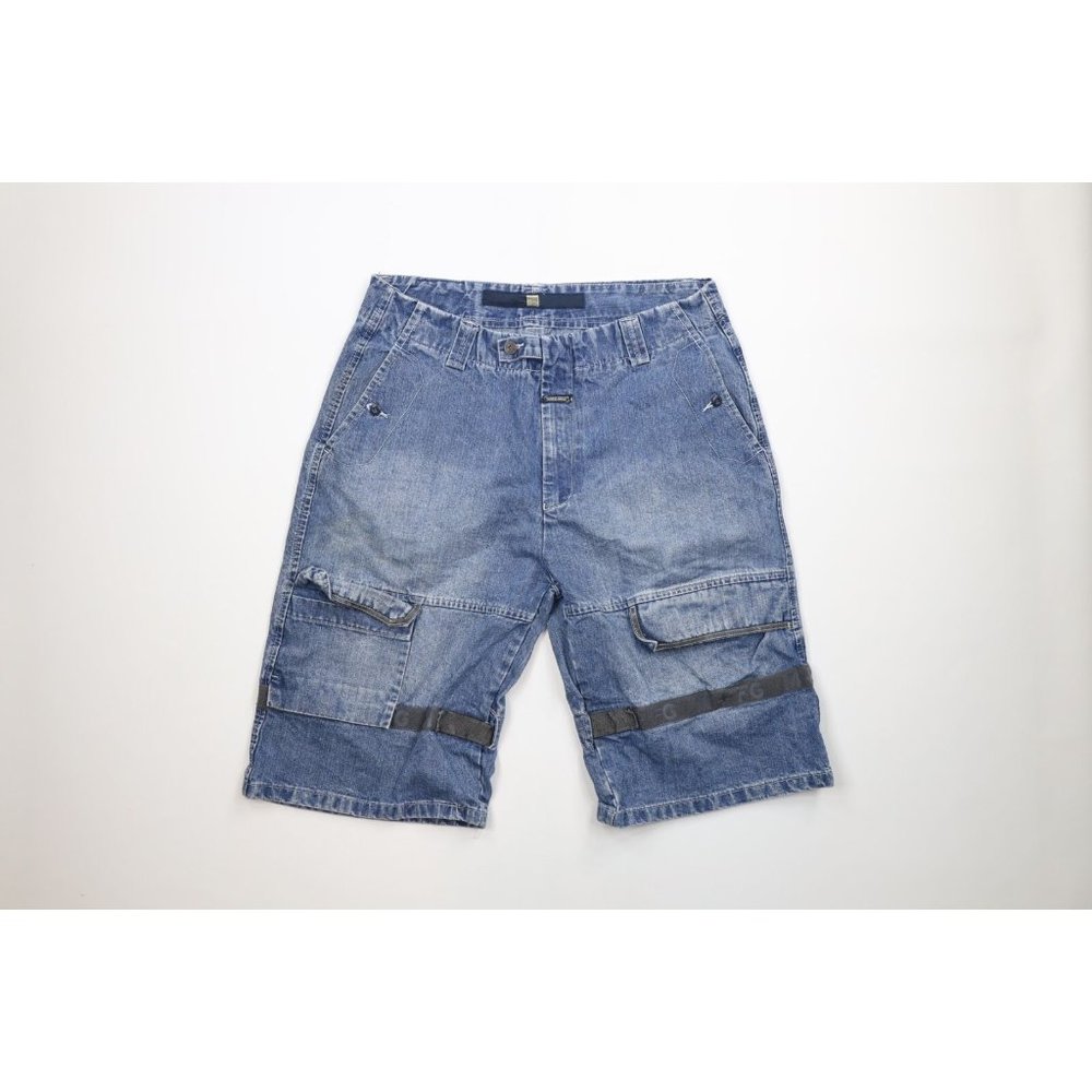 Vintage 90s Marithe Francois Girbaud Mens 40 Spell Out Baggy Strap Denim Shorts